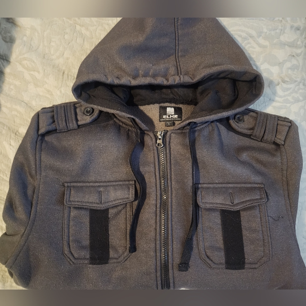 Gray and Black Military Field Jacket with Structured Collar